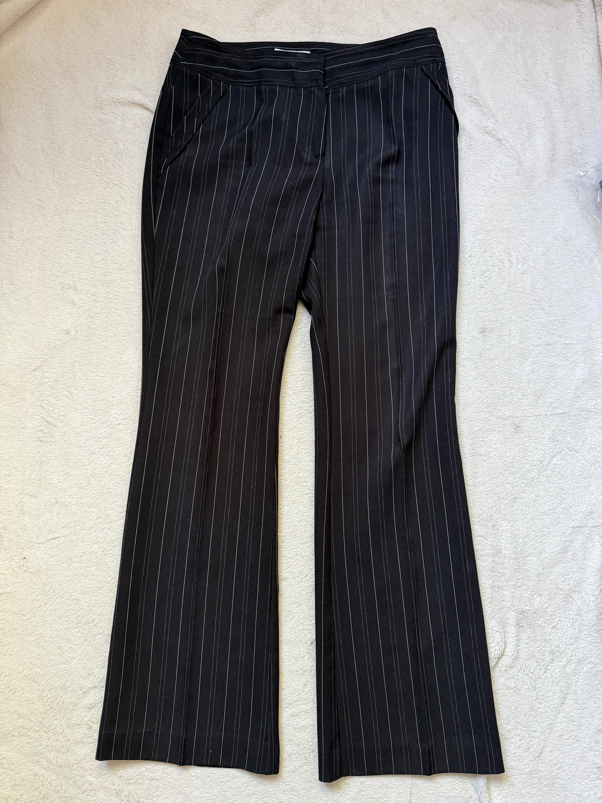 Pantalon noir à fines rayures taille basse style office siren corporate goth – taille XS/S