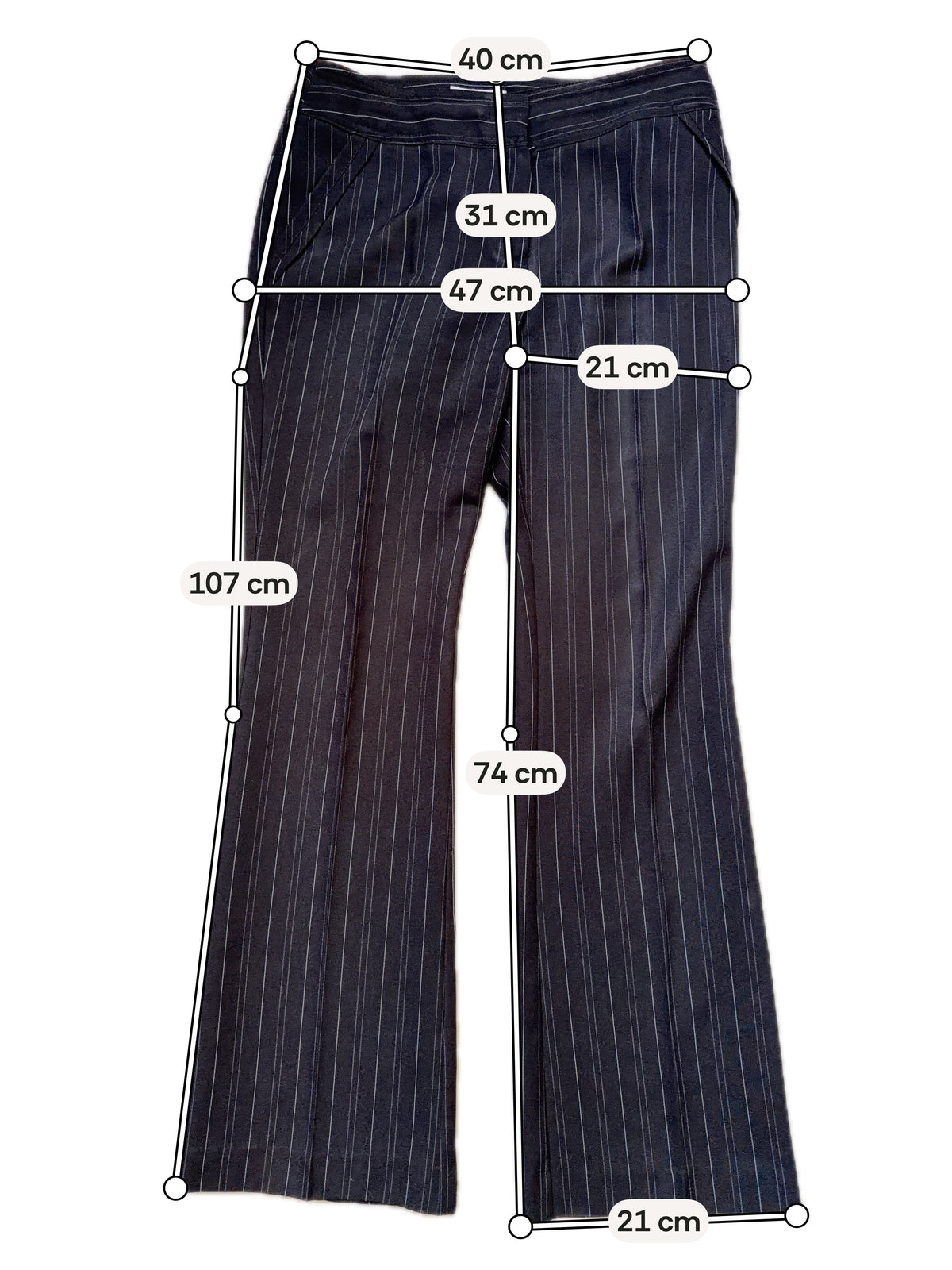 Pantalon noir à fines rayures taille basse style office siren corporate goth – taille XS/S