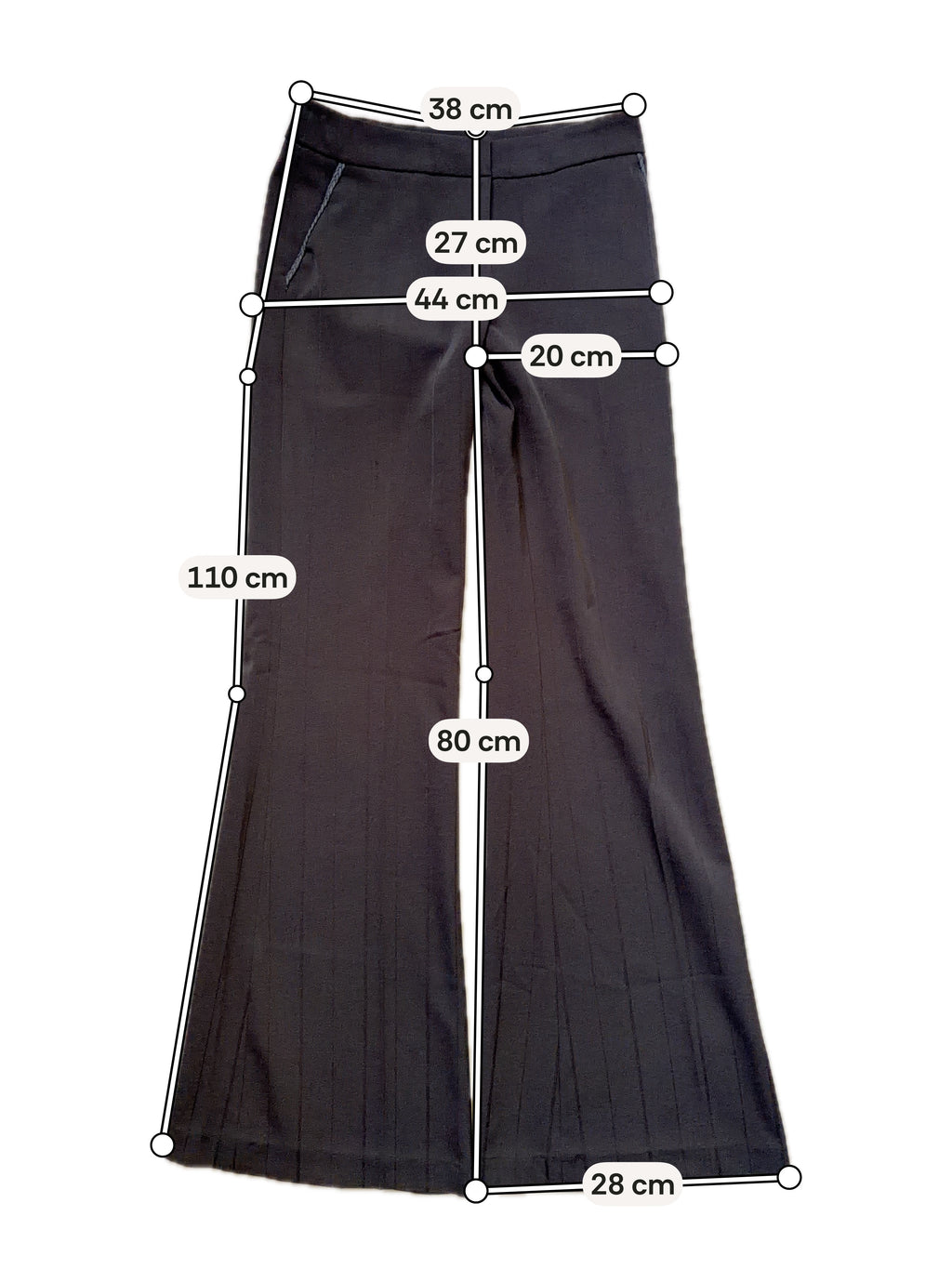 Pantalon noir taille basse coupe flare jambes très évasées style office siren Y2K goth – taille XS