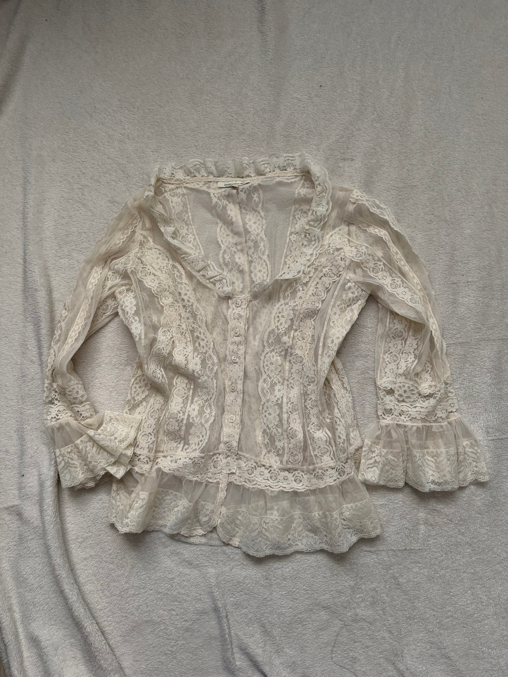 Blouse blanche transparente en dentelle à volants style victorien romantique - Taille L