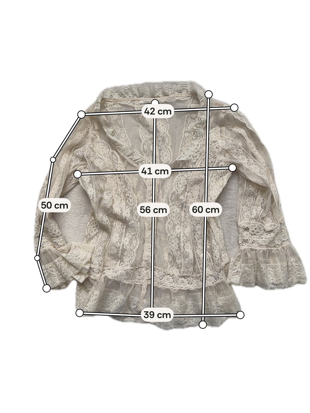 Blouse blanche transparente en dentelle à volants style victorien romantique - Taille L