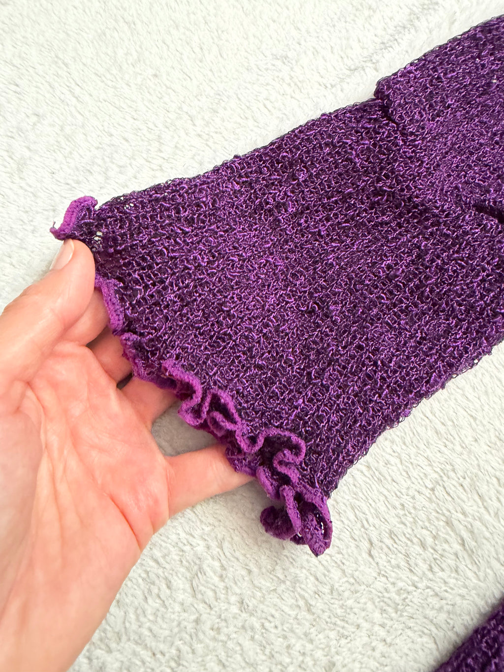 Long purple cardigan with cascading ruffles, whimsigoth style - size L/XL