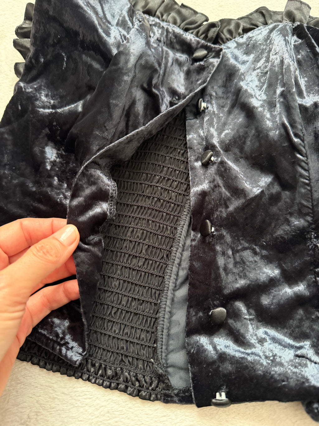 Vintage romantic goth Victorian style black velvet bustier - Size XS