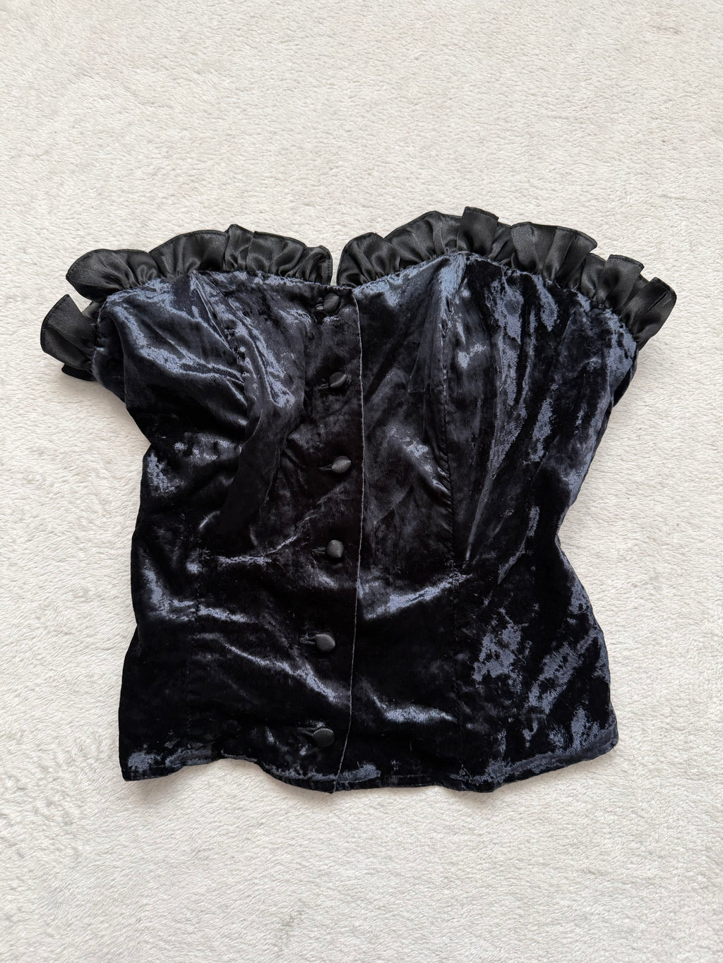 Vintage romantic goth Victorian style black velvet bustier - Size XS