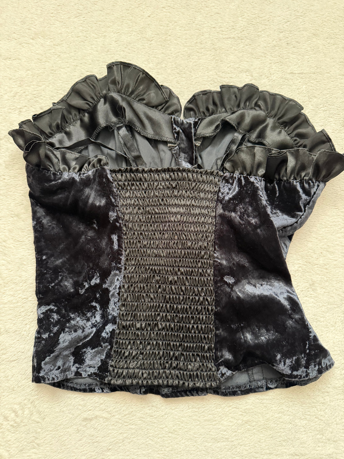 Vintage romantic goth Victorian style black velvet bustier - Size XS