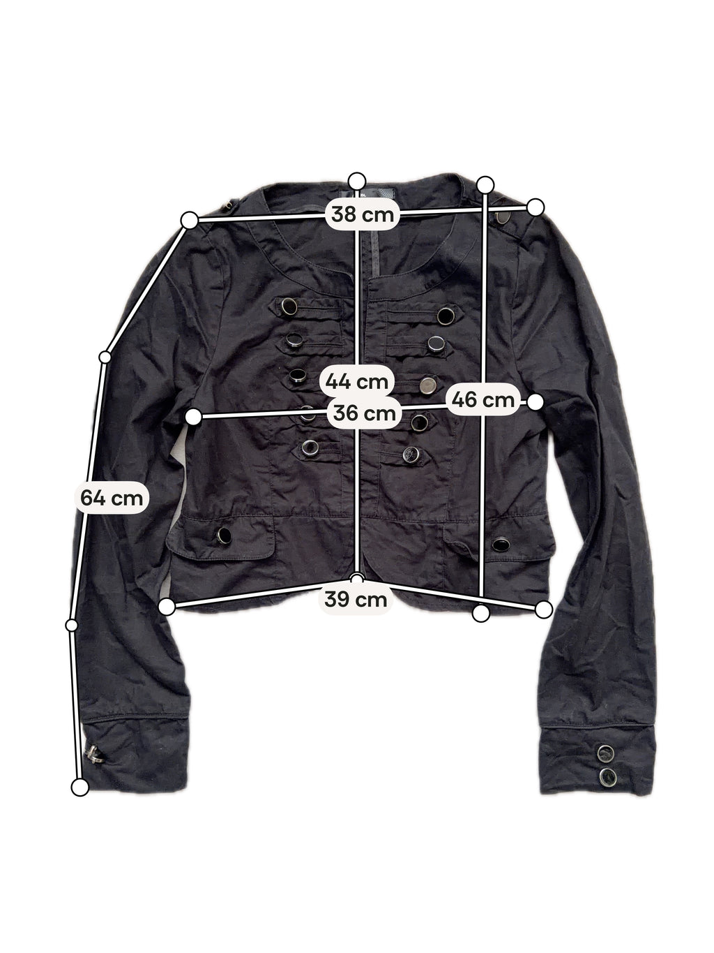 Black fitted officer jacket with military goth style buttons - Size S