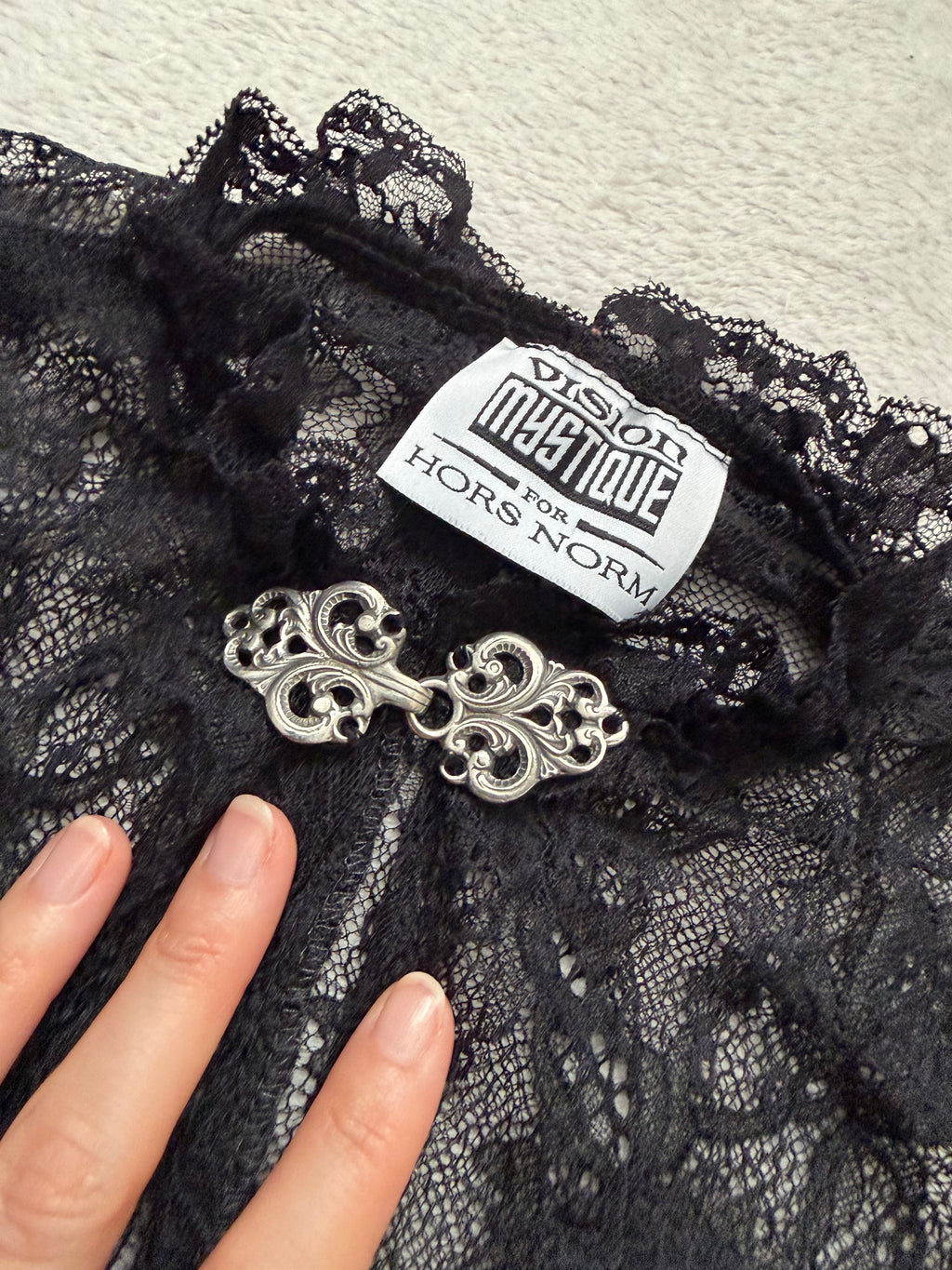 Black floral lace corseted Victorian collar romantic goth vampire blouse – size S