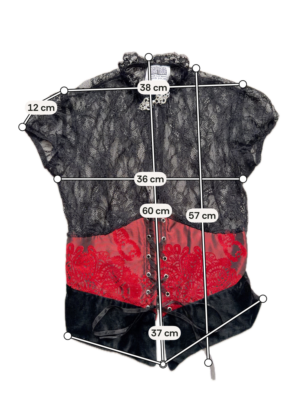 Black floral lace corseted Victorian collar romantic goth vampire blouse – size S