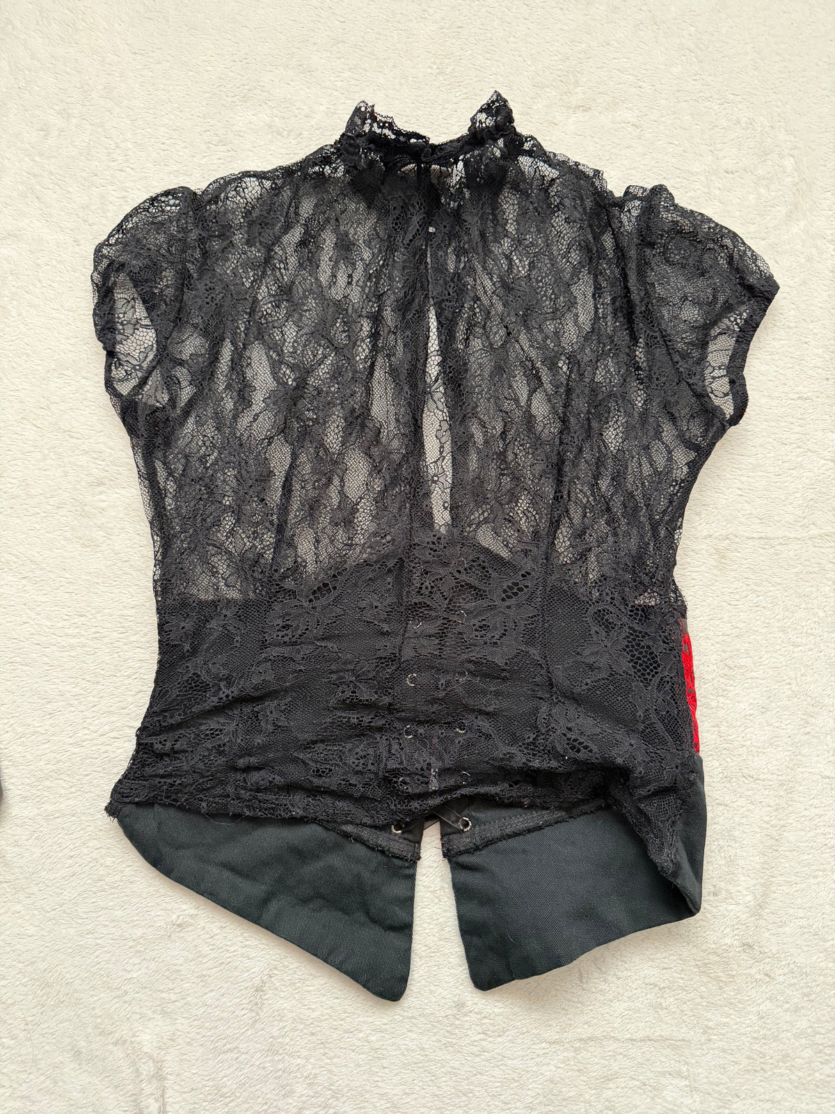 Black floral lace corseted Victorian collar romantic goth vampire blouse – size S