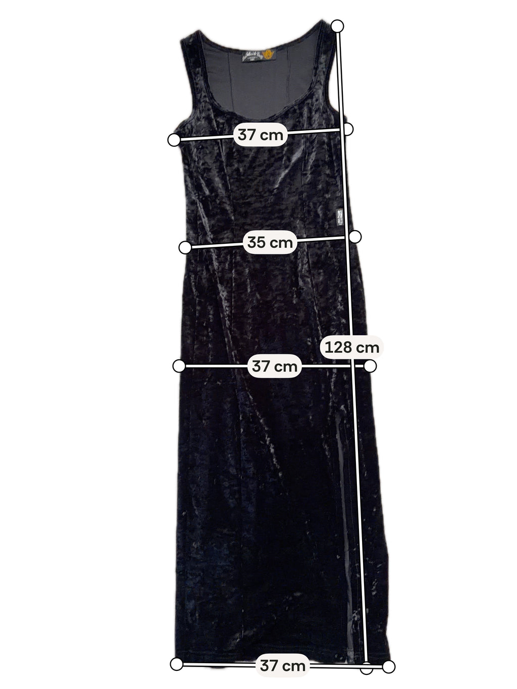 Des Filles à la Vanille black velvet long slit dress – 90s goth vampy – size XS/S