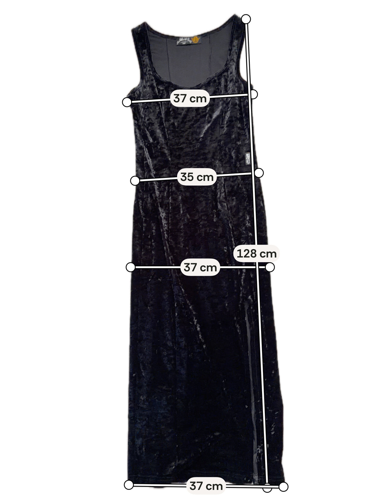 Des Filles à la Vanille black velvet long slit dress – 90s goth vampy – size XS/S