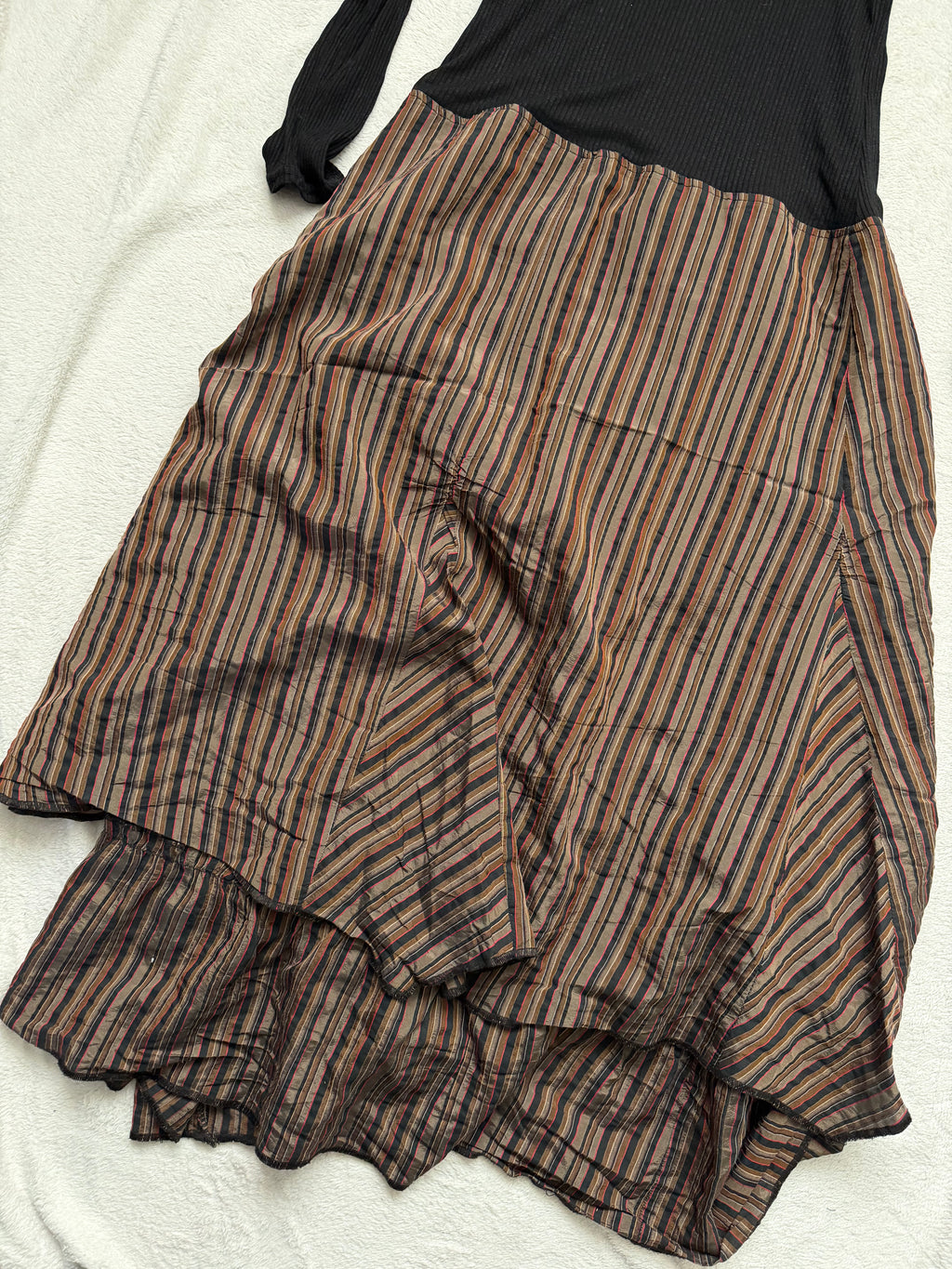 Avant-Garde Witchcore Black and Brown Striped Turtleneck Maxi Dress – Size L/XL
