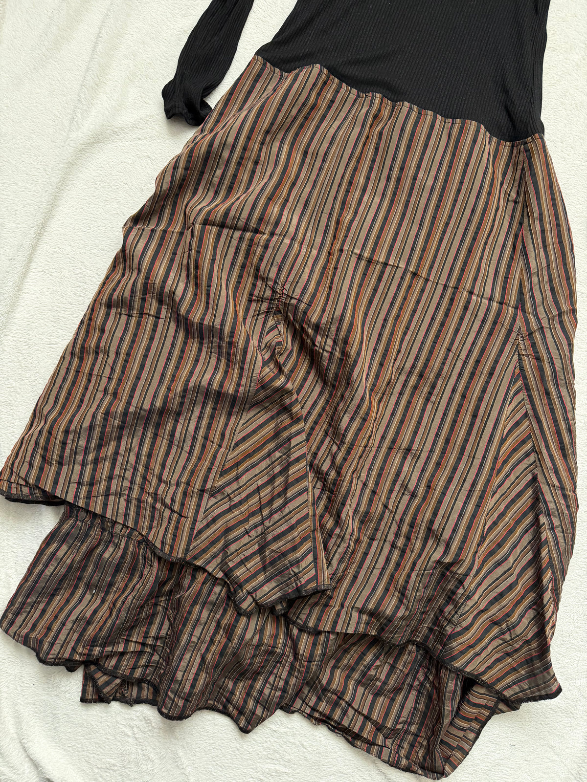 Avant-Garde Witchcore Black and Brown Striped Turtleneck Maxi Dress – Size L/XL