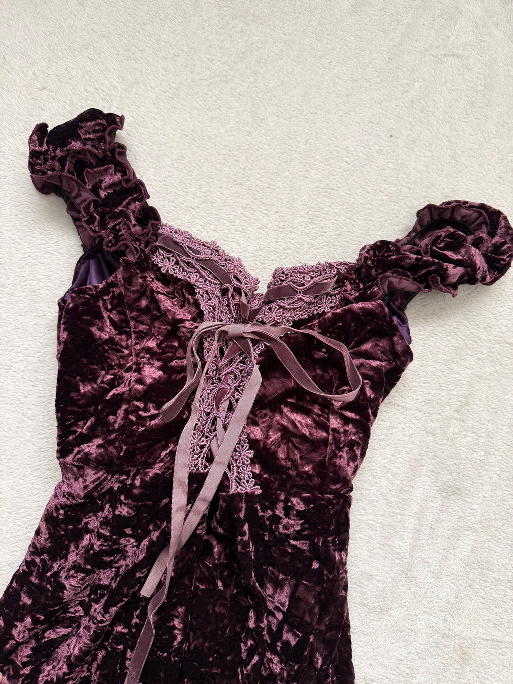 Long velvet dress purple/brown with corset lacing gothic medievalcore vampire style – size M