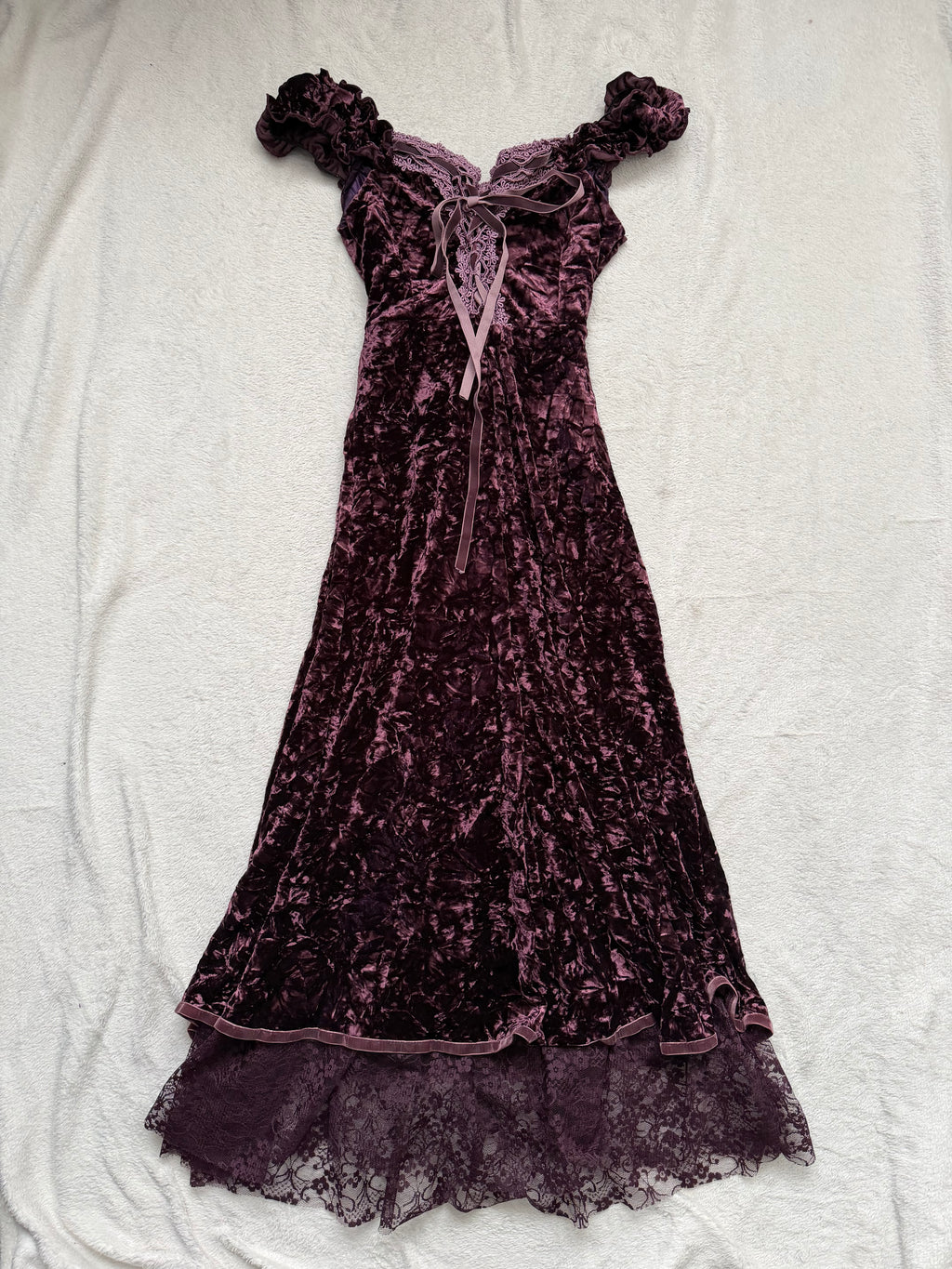 Long velvet dress purple/brown with corset lacing gothic medievalcore vampire style – size M