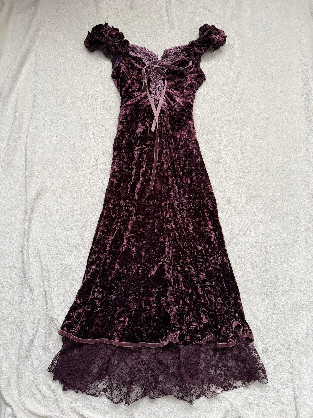 Long velvet dress purple/brown with corset lacing gothic medievalcore vampire style – size M