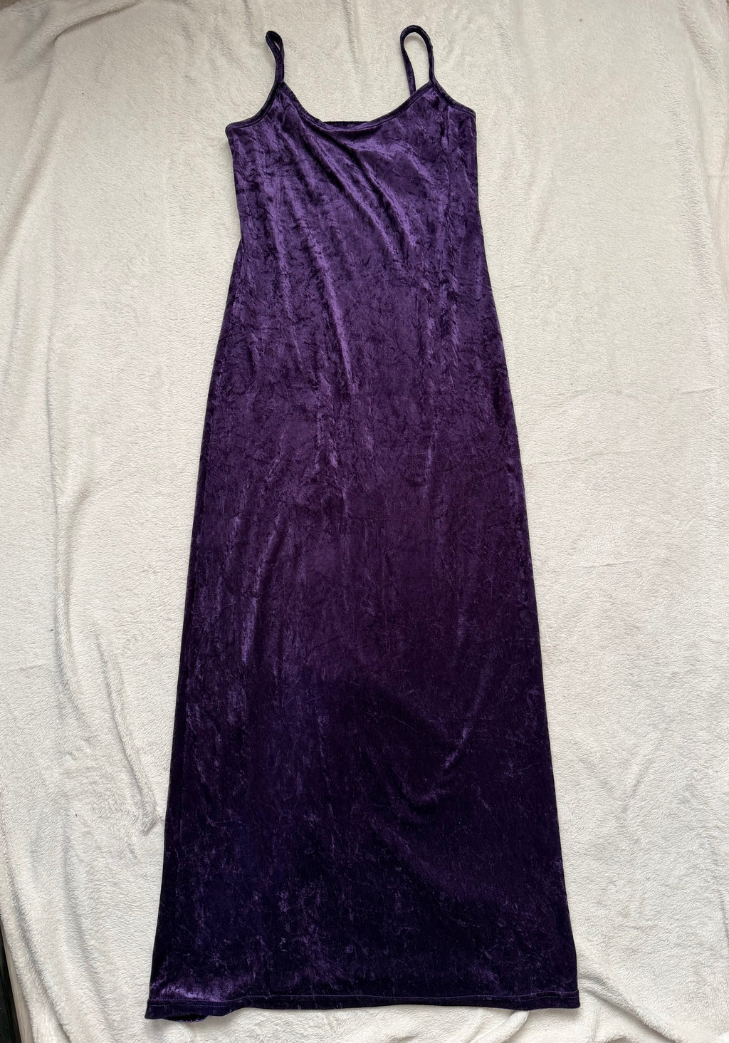 Robe maxi en velours violet coupe ajustée style vampy whimsigoth 90s - Taille S/M