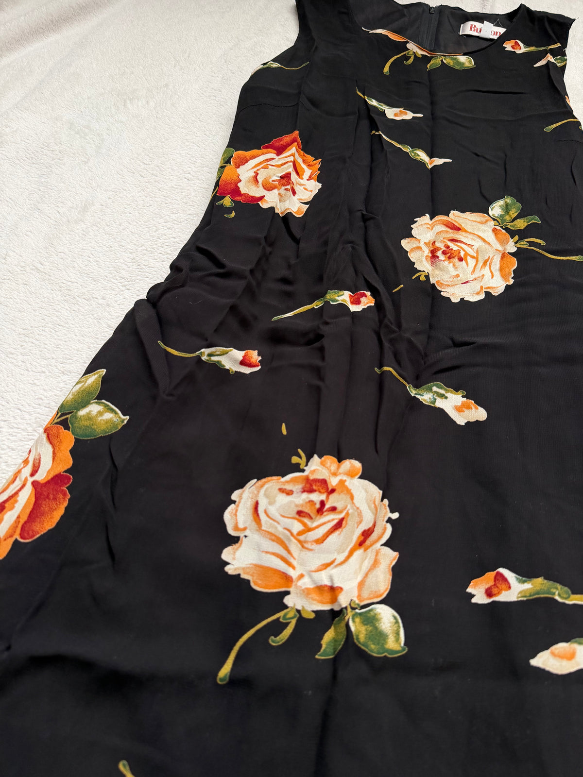 Robe longue noire à grandes roses coupe fluide style romantic goth 90s - Taille M/L