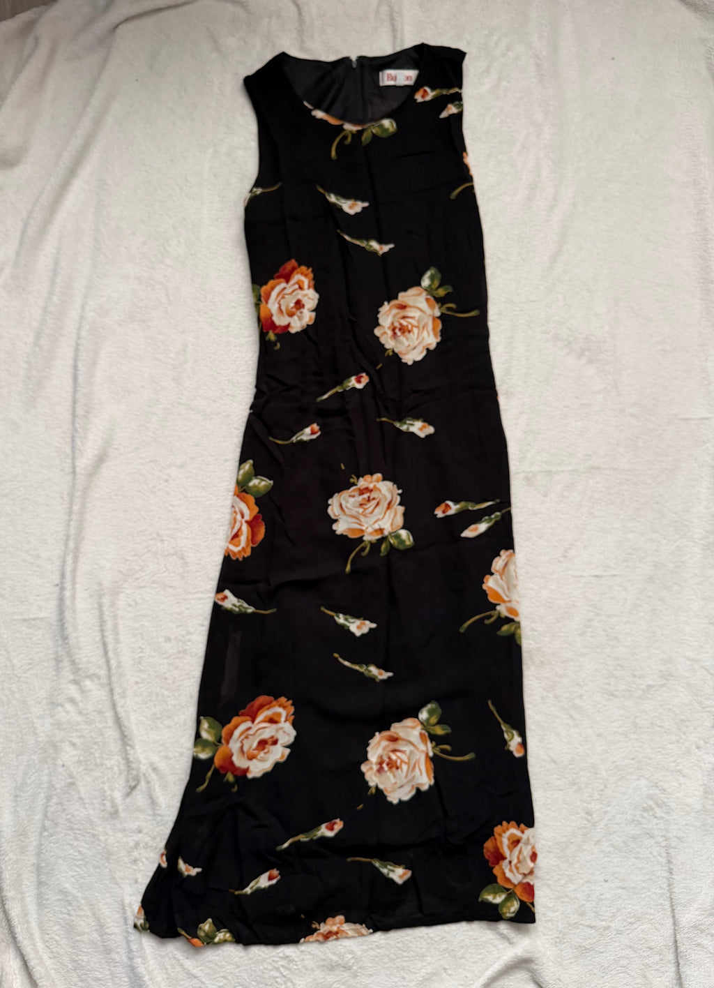 Robe longue noire à grandes roses coupe fluide style romantic goth 90s - Taille M/L
