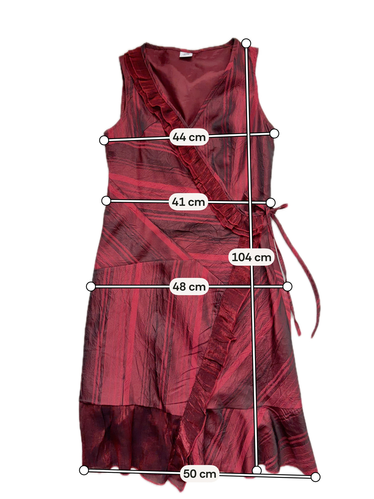 Shimmering burgundy dress with asymmetrical ruffles, vampy goth dark romantic style – size M