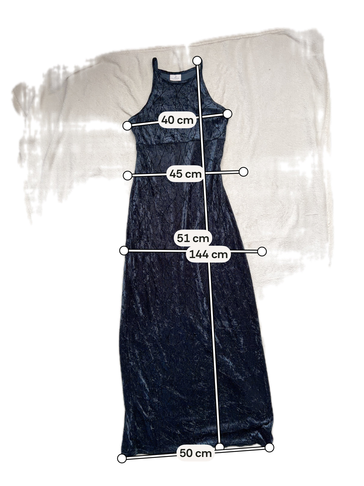 Navy blue velvet long dress with floral patterns goth vampy 90s whimsigoth style – size M
