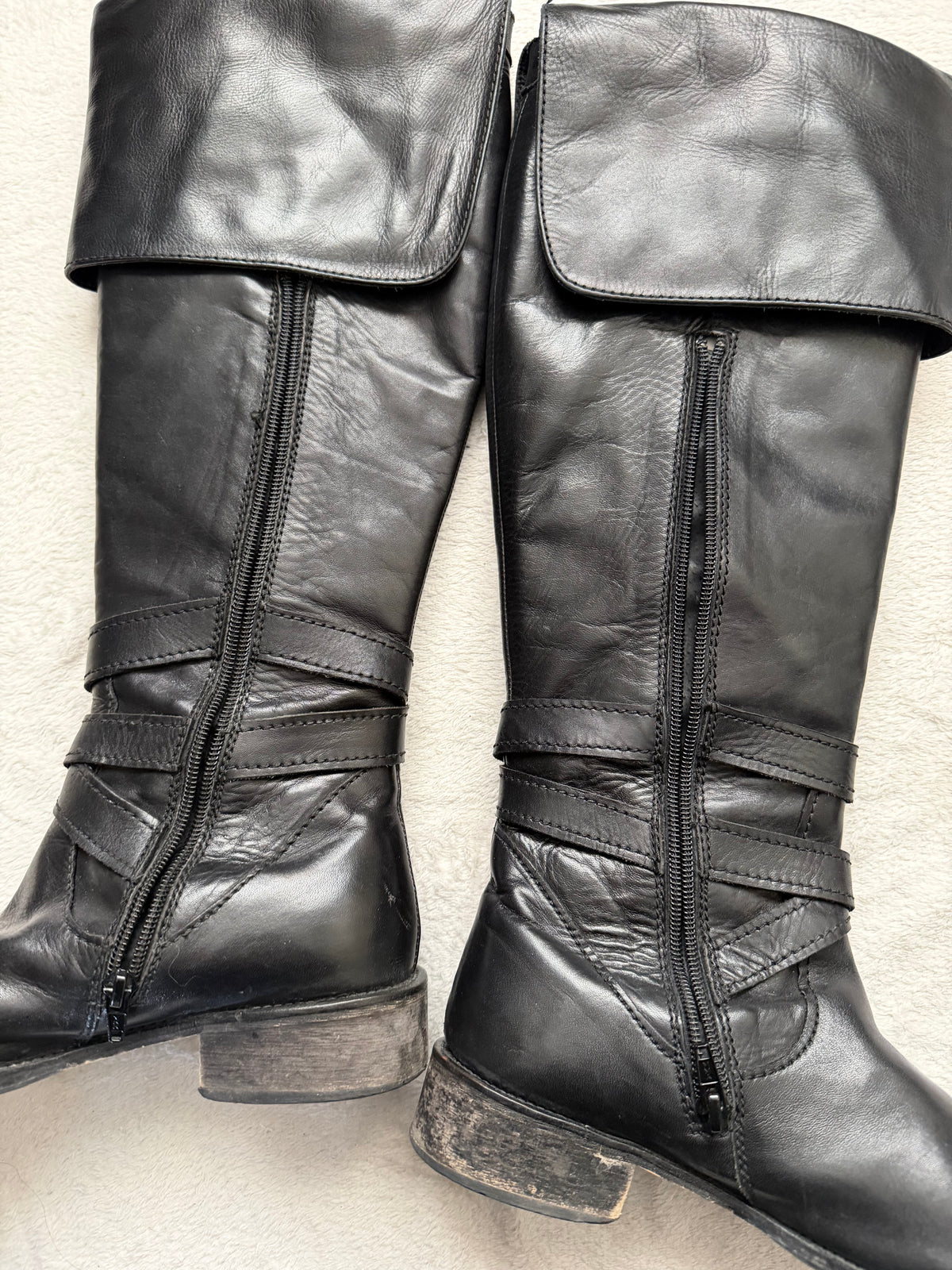 Buffalo black leather high boots with buckle, goth biker pirate style 2000s – size 38