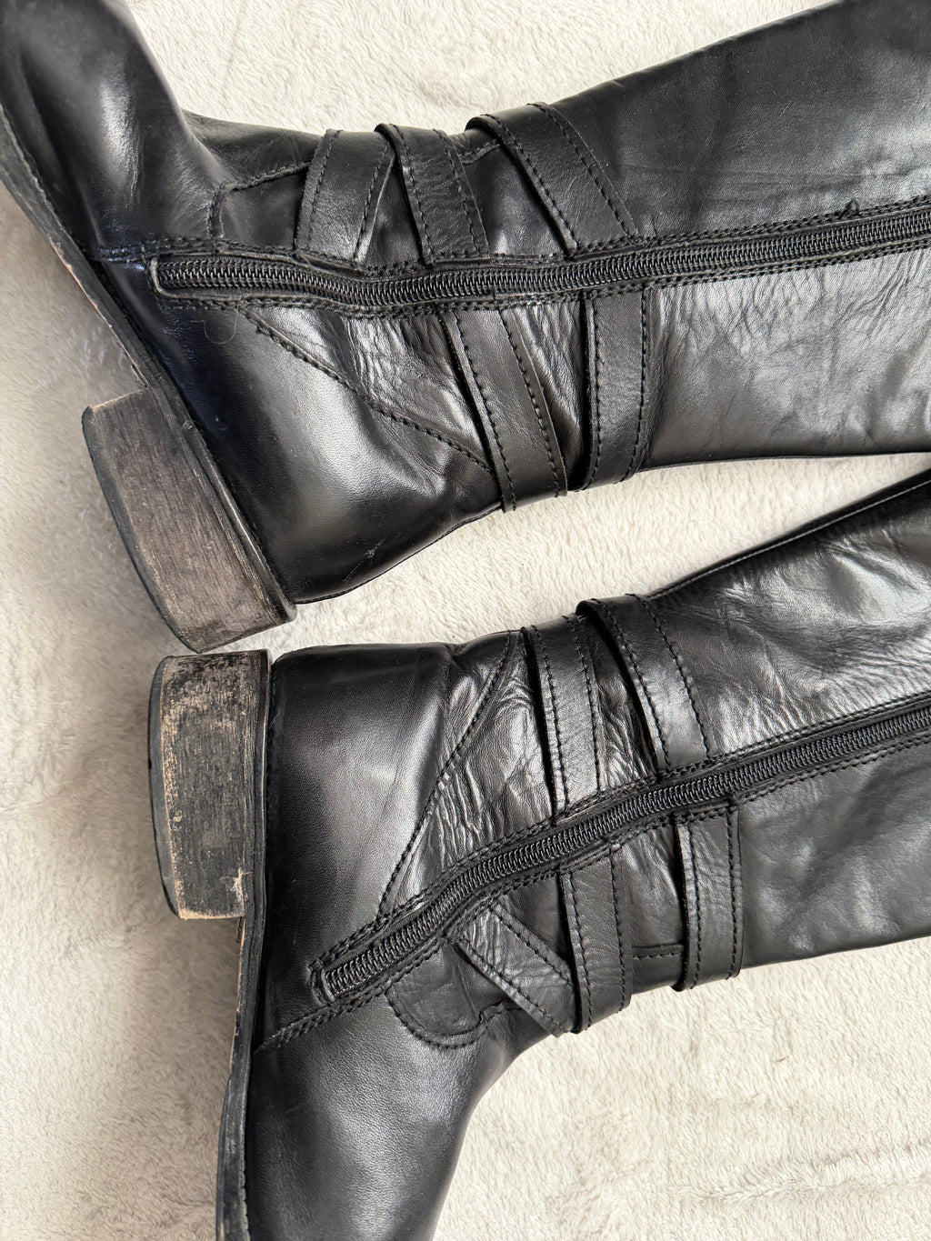 Buffalo black leather high boots with buckle, goth biker pirate style 2000s – size 38