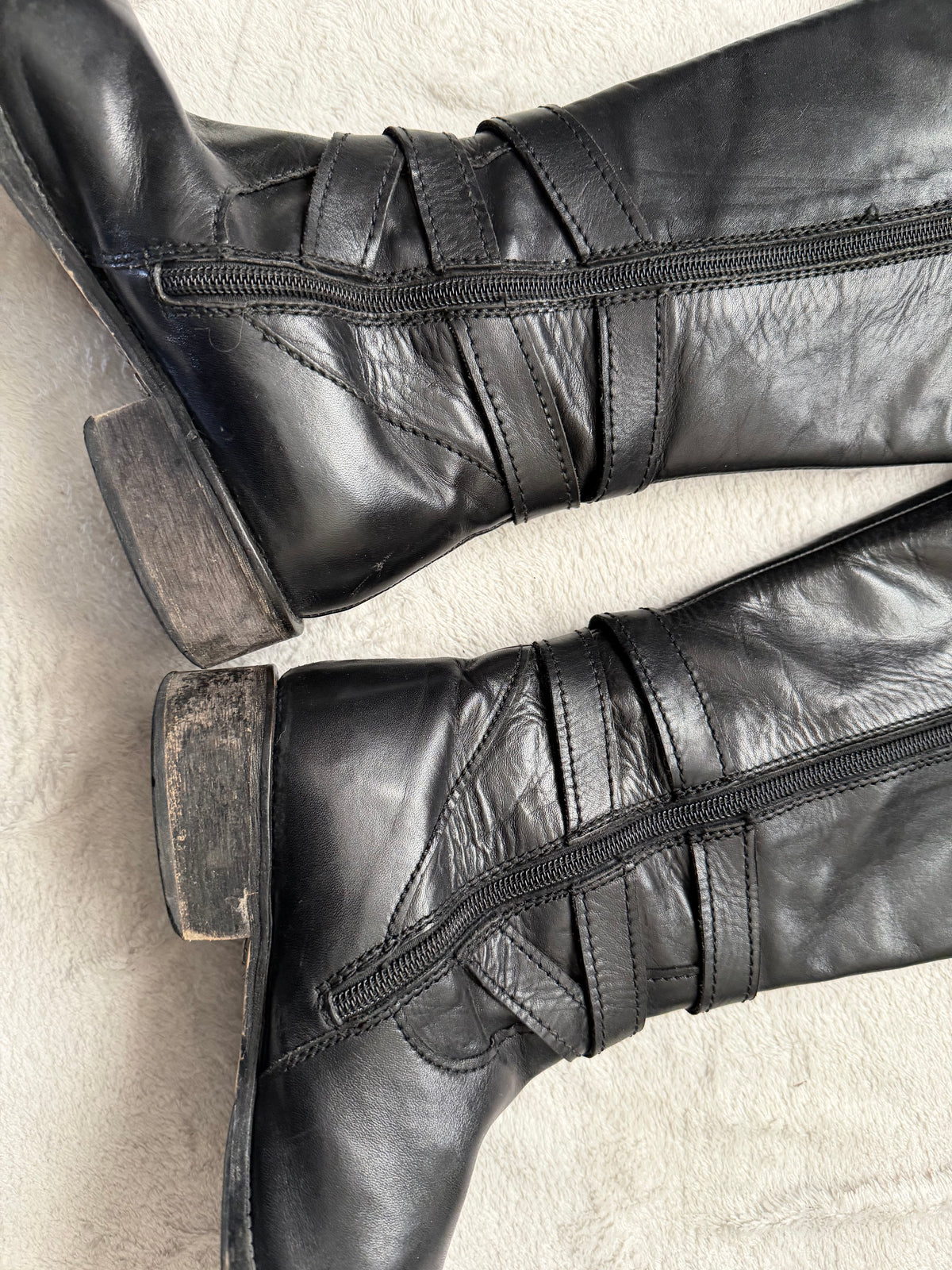 Buffalo black leather high boots with buckle, goth biker pirate style 2000s – size 38