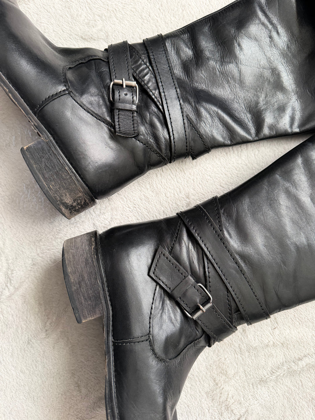 Buffalo black leather high boots with buckle, goth biker pirate style 2000s – size 38