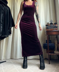 Robe longue velours bordeaux/prune encolure carrée – vampire goth 90s – taille S/M
