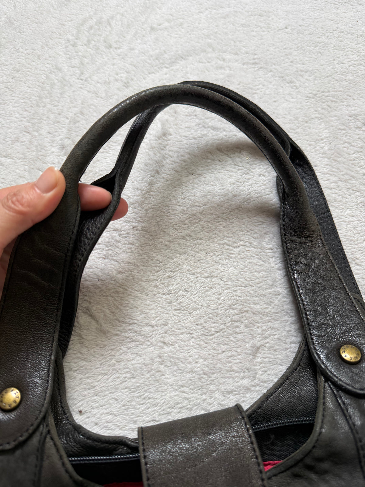 Sac Lancaster en cuir marron/gris anthracite patiné grande boucle - Y2K goth vintage
