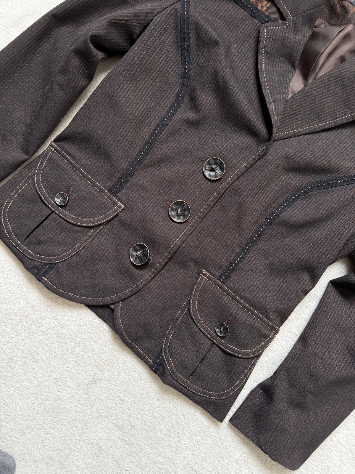 Ensemble blazer cintré et jupe midi chocolat - Taille M