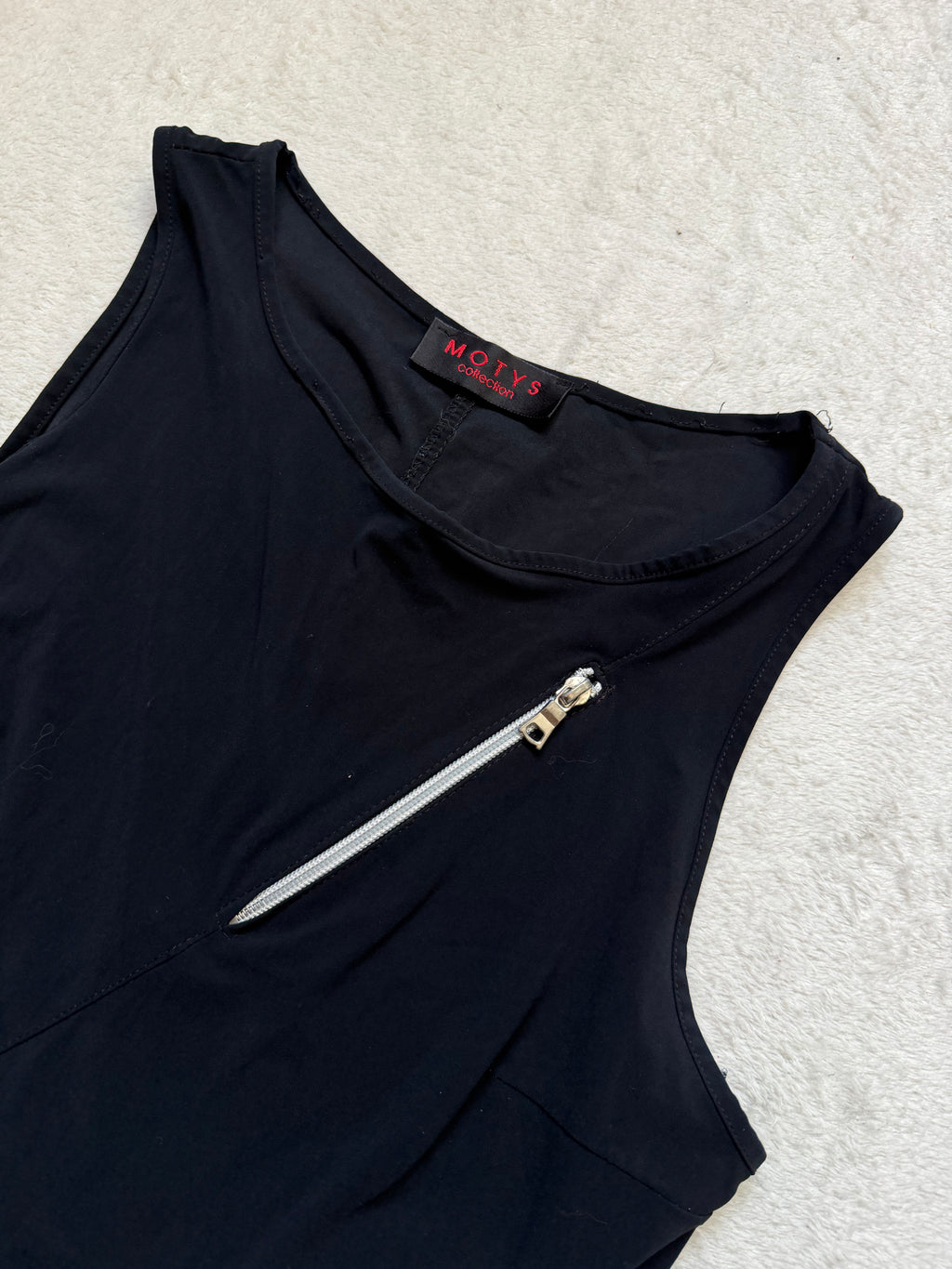 Asymmetric black long dress with industrial avant-garde style zips - Size L