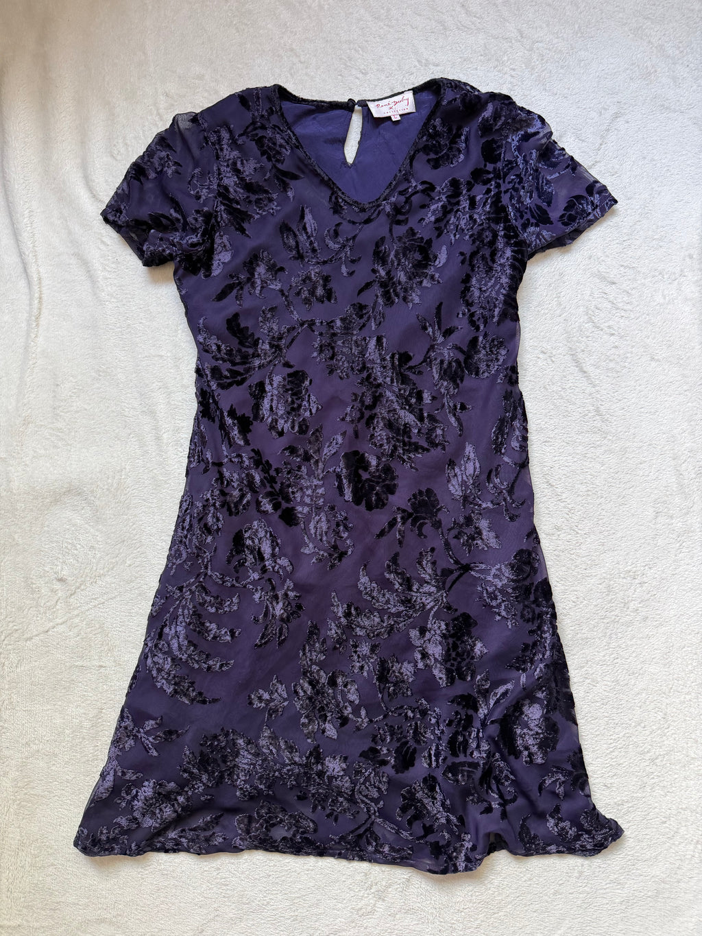 Robe René Derhy velours dévoré violet floral style whimsigoth romantic goth – taille M/L