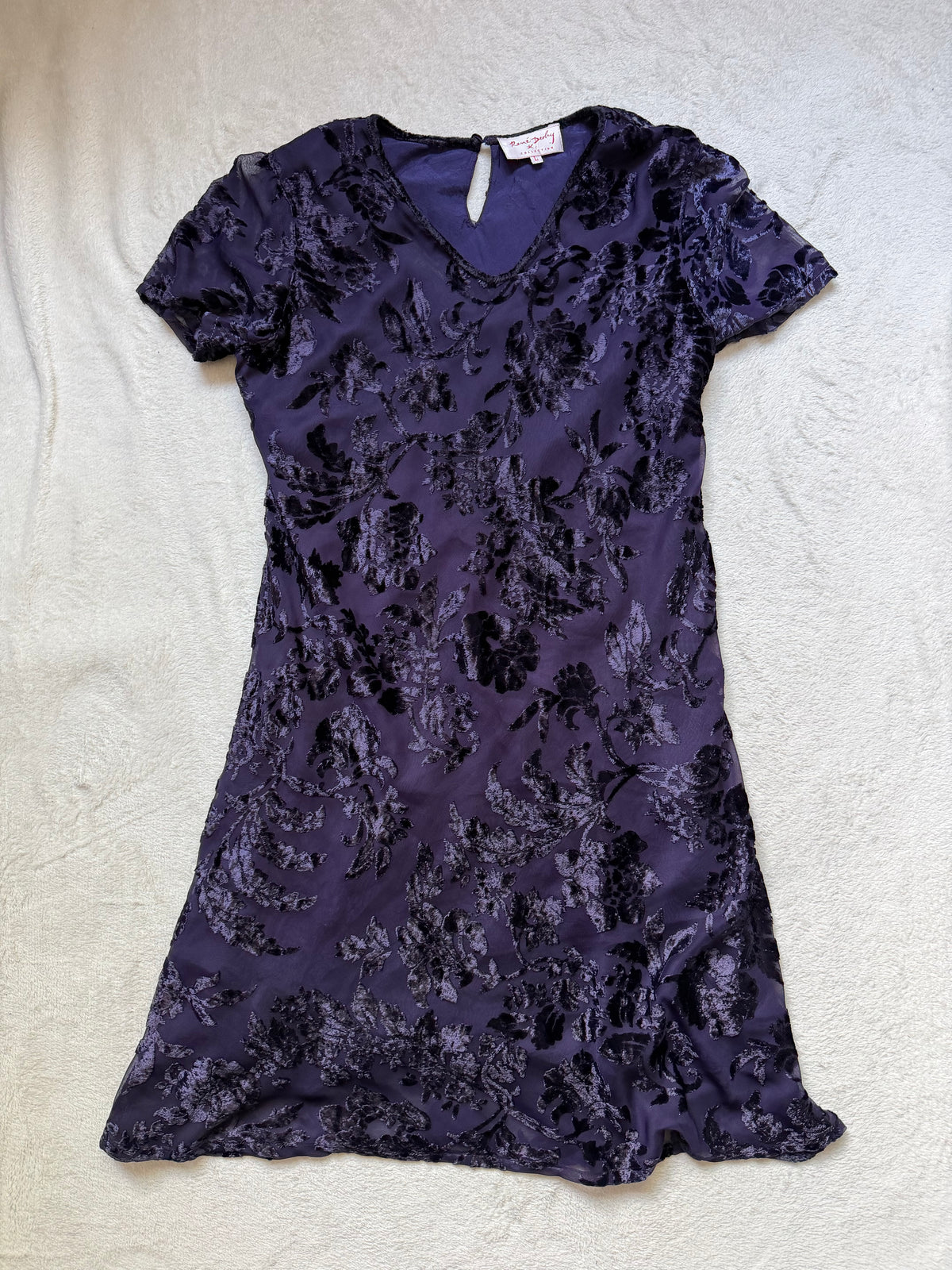 Robe René Derhy velours dévoré violet floral style whimsigoth romantic goth – taille M/L