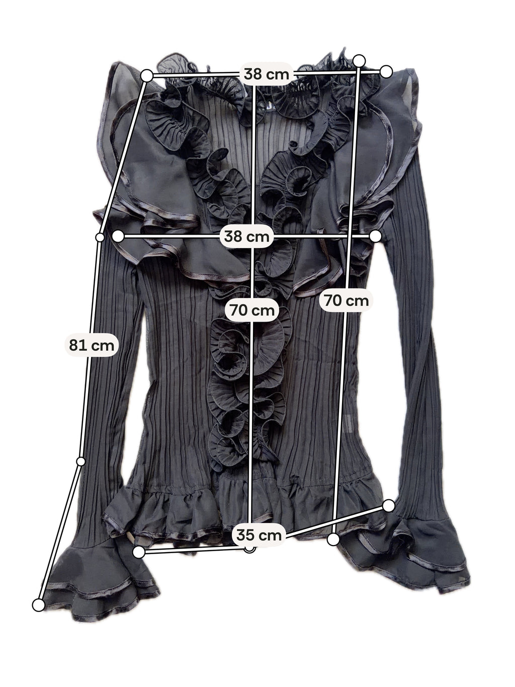 Blouse noire en voile plissé à volants style vampire goth victorien – taille XL/XXL