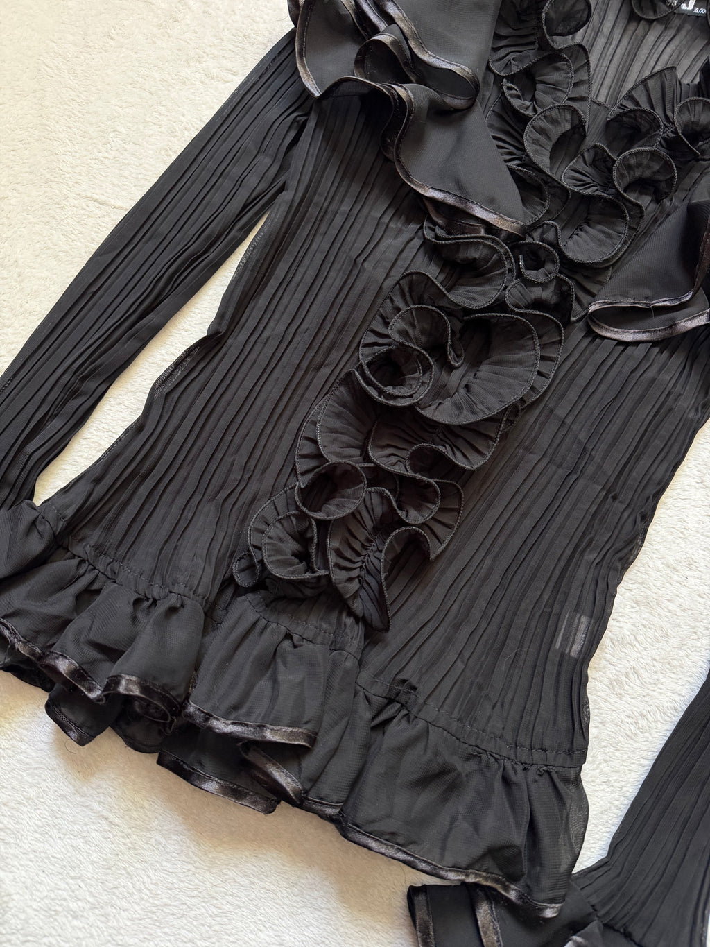 Blouse noire en voile plissé à volants style vampire goth victorien – taille XL/XXL