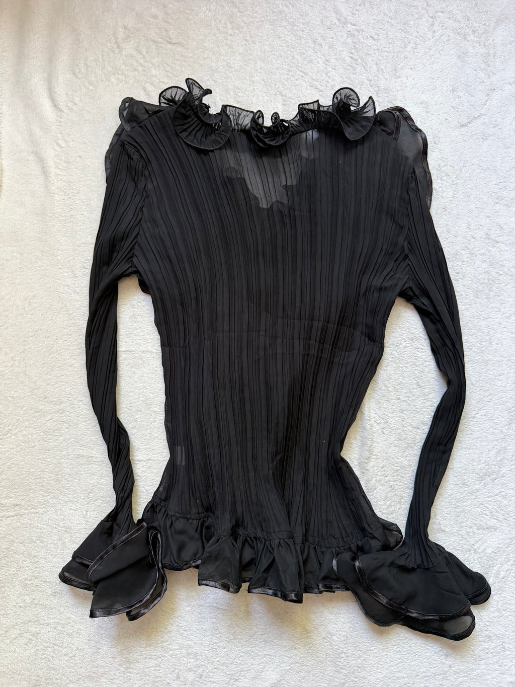 Blouse noire en voile plissé à volants style vampire goth victorien – taille XL/XXL