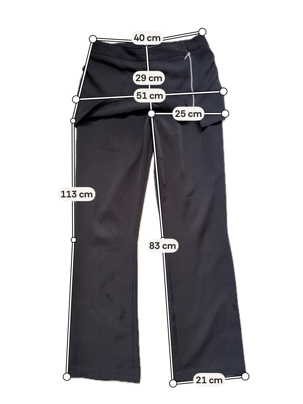 Pantalon noir avec jupe intégrée asymétrique zippée style avant garde goth – taille M