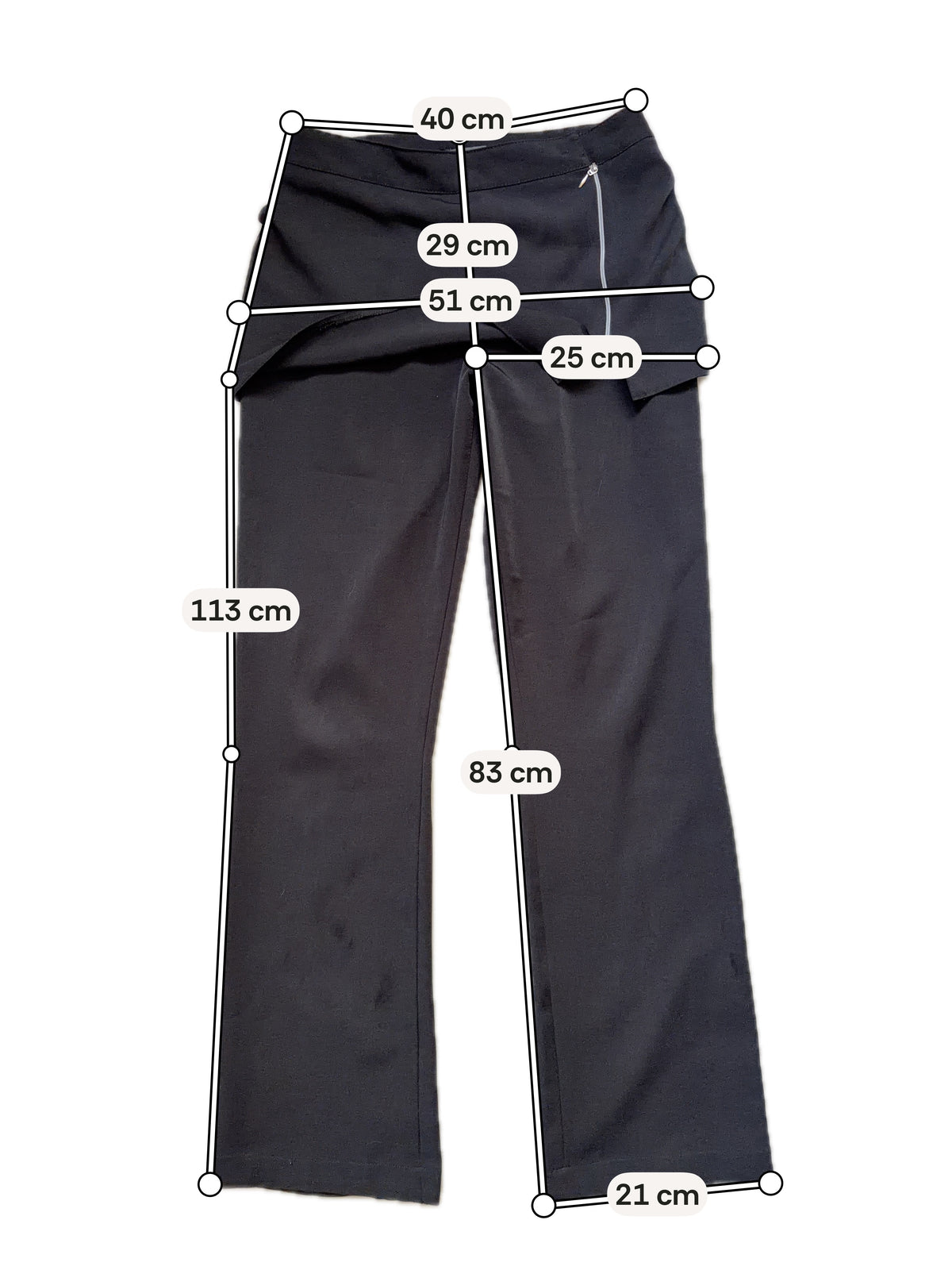 Pantalon noir avec jupe intégrée asymétrique zippée style avant garde goth – taille M