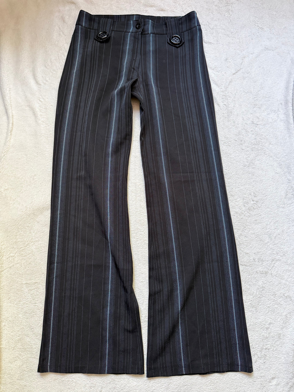Pantalon noir à fines rayures coupe large style corporate goth office siren Y2K – taille M