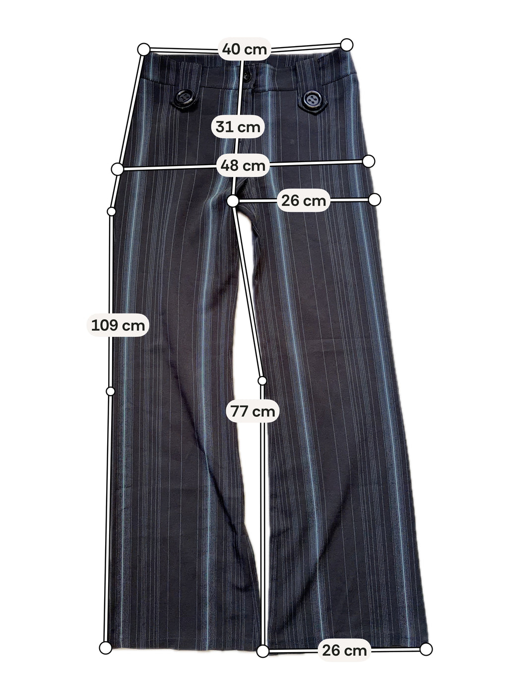 Pantalon noir à fines rayures coupe large style corporate goth office siren Y2K – taille M