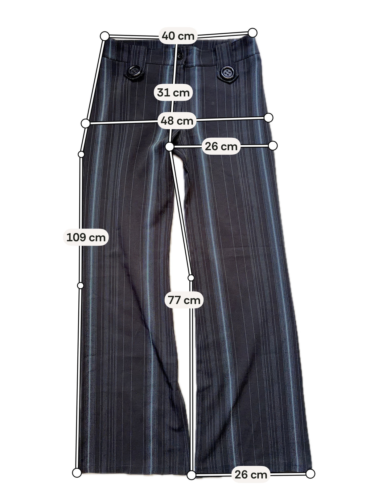 Pantalon noir à fines rayures coupe large style corporate goth office siren Y2K – taille M