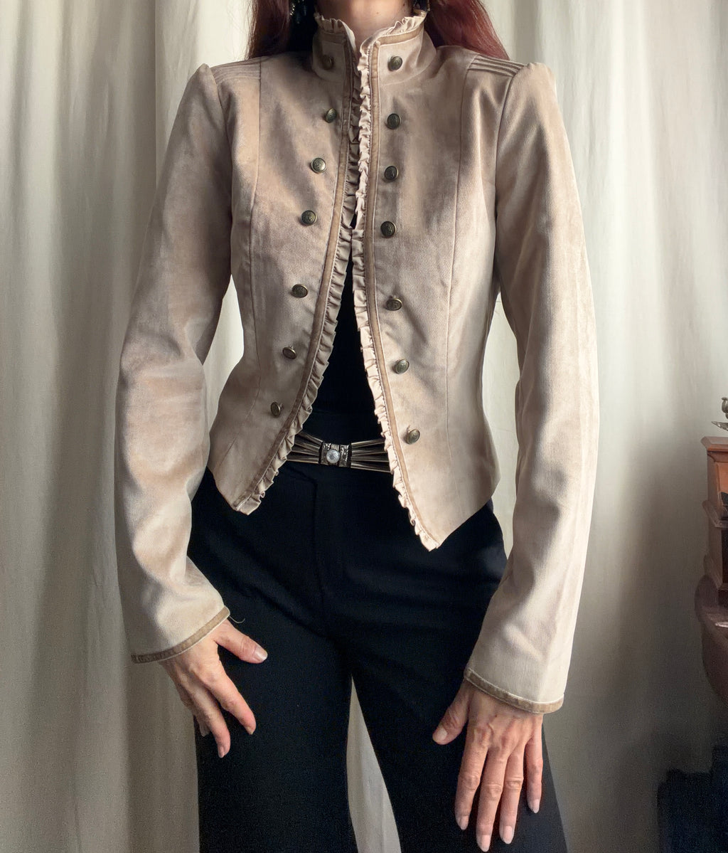 Veste beige velours ras cintrée style militaire victorien romantic goth – taille M/L