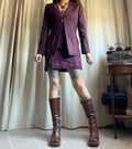 Ensemble blazer et robe prune broderies florales style 90s whimsigoth – taille L