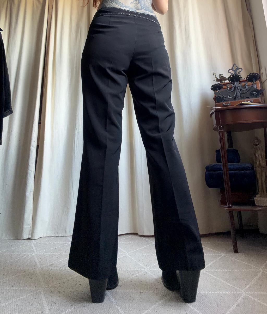 Pantalon flare noir taille basse surpiqûres contrastées style office siren – taille M