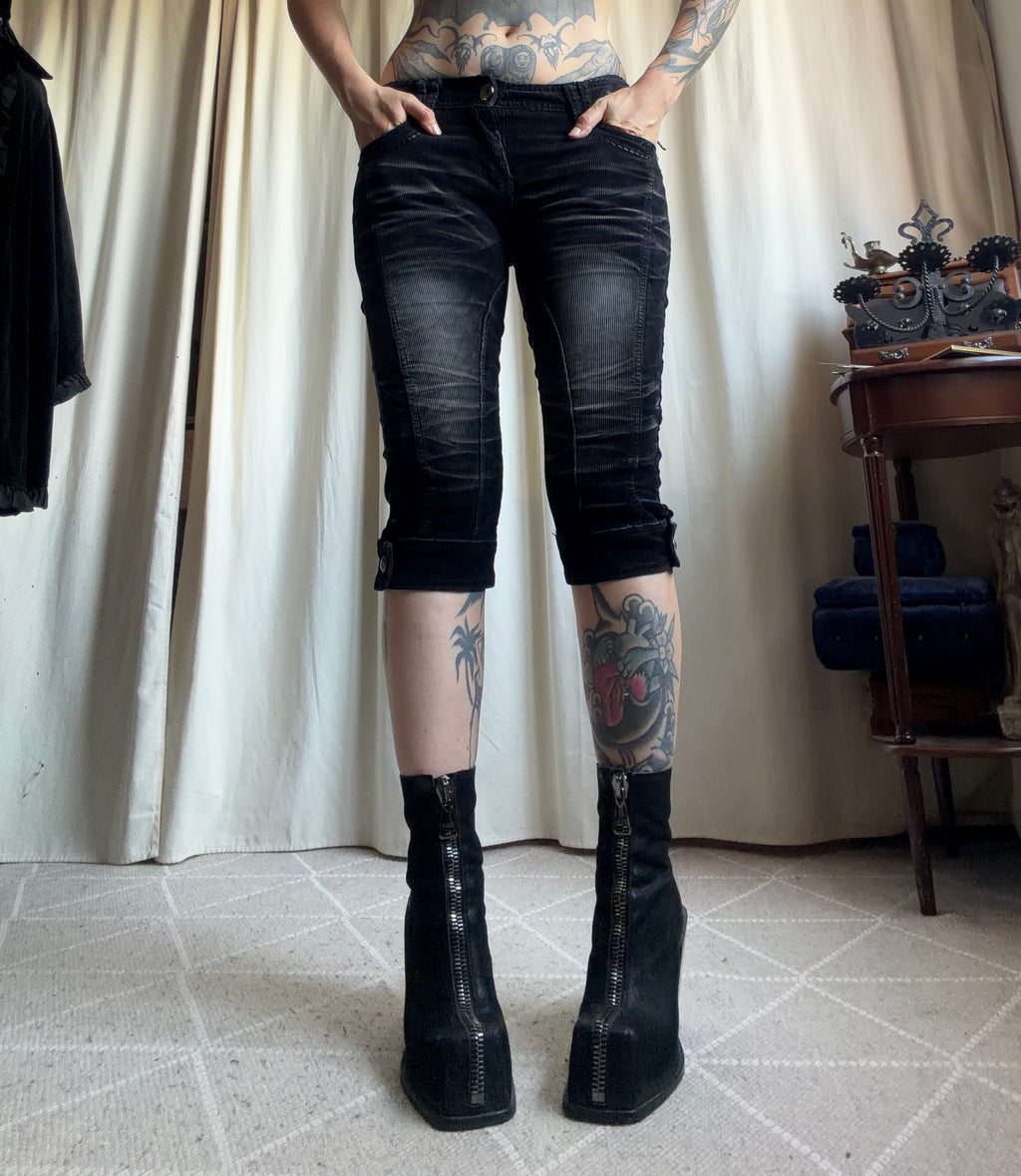 Pantalon capri noir velours côtelé taille basse vintage Y2K goth – taille S