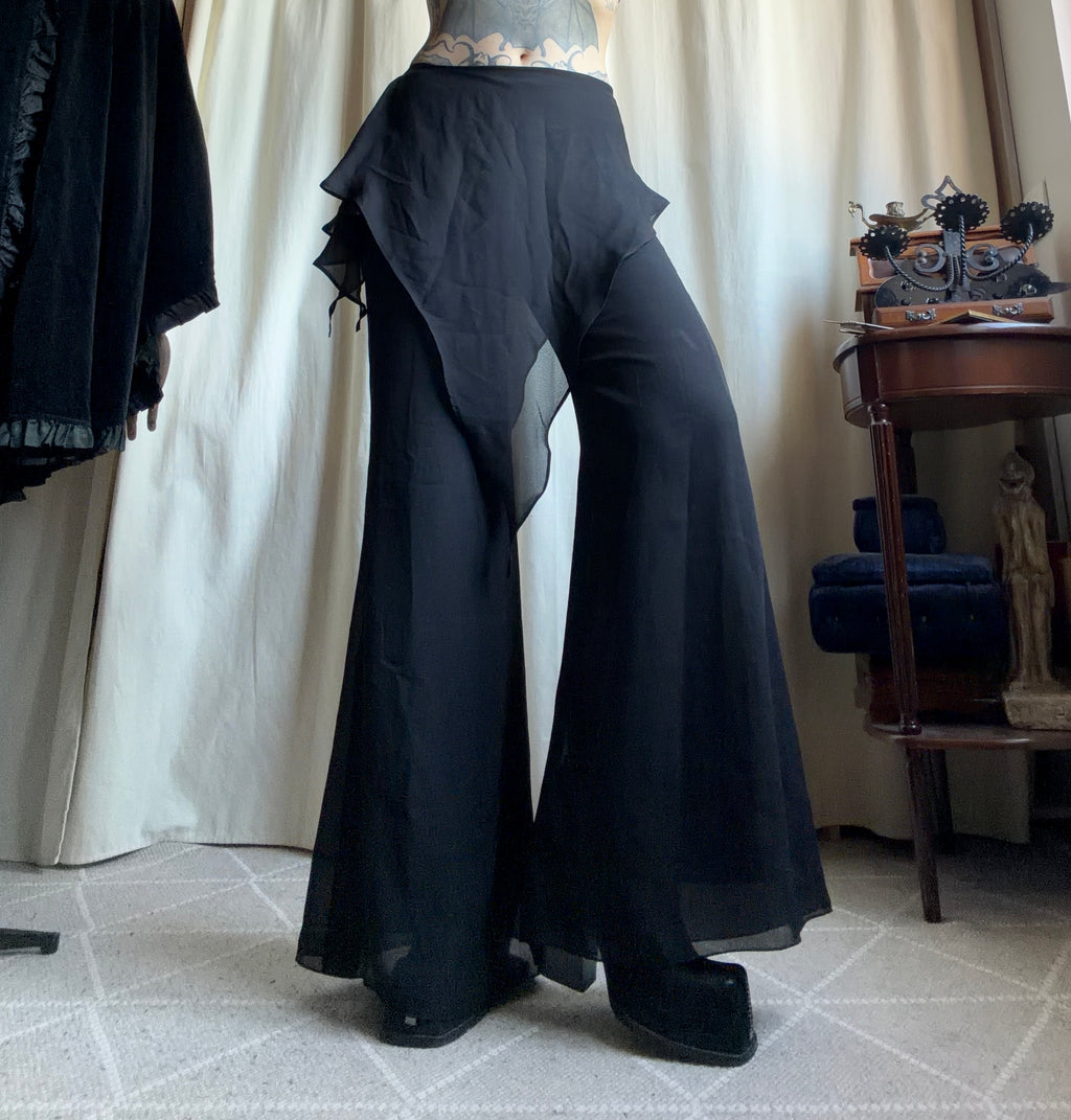 Pantalon noir jambes larges avec jupe intégrée goth avant-garde - taille S