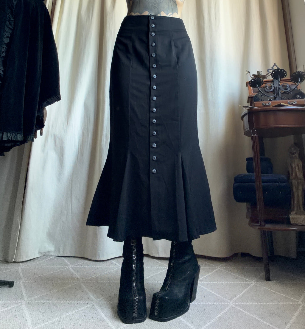Jupe longue noire boutonnée coupe sirène - gothique victorien vampire 90s - taille S