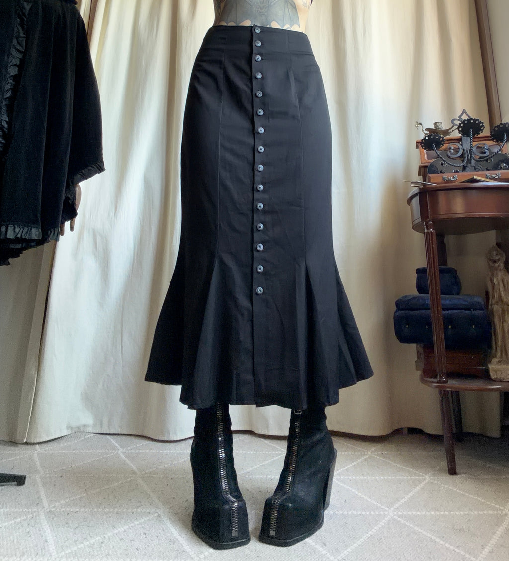 Jupe longue noire boutonnée coupe sirène - gothique victorien vampire 90s - taille S